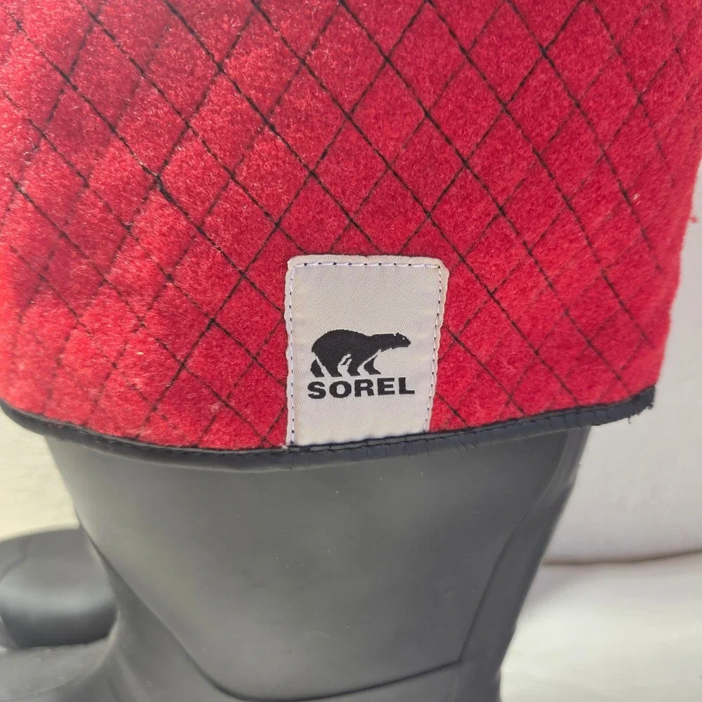 Sorel Black Rubber Red Quilted Felt Fleece Lined Rain Boots Mens 11 Canada Made